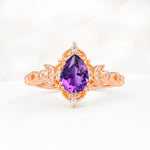 Vintage Pear Cut Milgrain Ornate Halo Amethyst Engagement Ring - Additional view