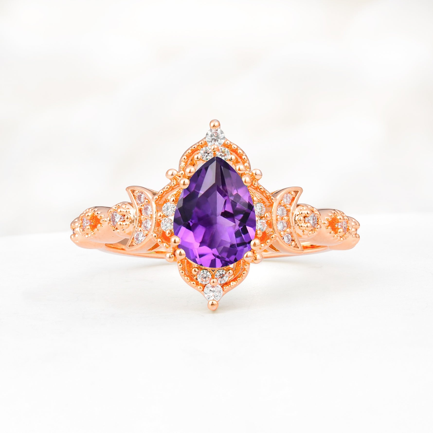 Vintage Pear Cut Milgrain Ornate Halo Amethyst Engagement Ring - Additional view