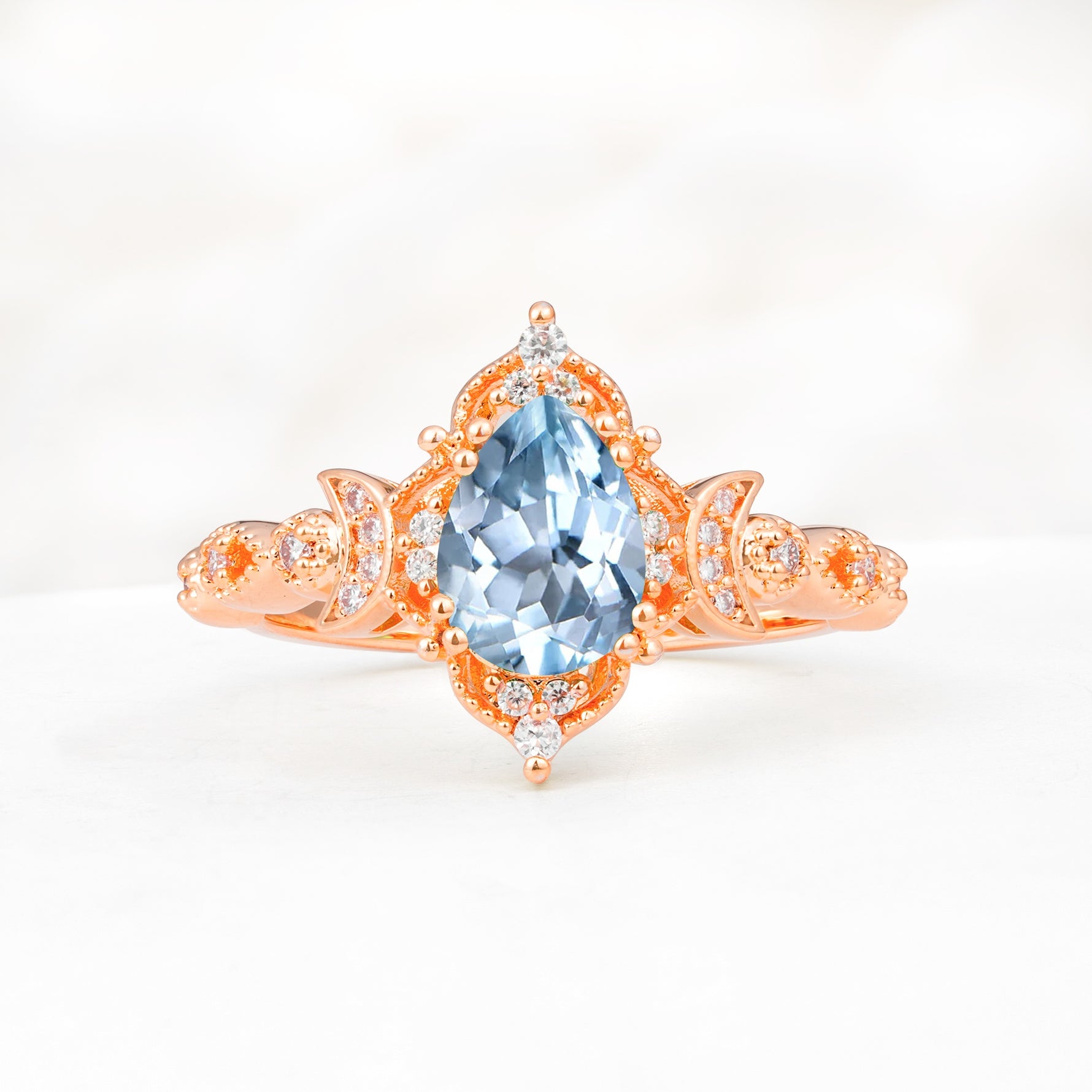 Vintage Pear Cut Milgrain Ornate Halo Aquamarine Engagement Ring - Additional view