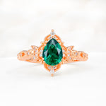 Vintage Pear Cut Milgrain Ornate Halo Emerald Engagement Ring - Additional view
