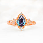 Vintage Pear Cut Milgrain Ornate Halo Alexandrite Engagement Ring - Additional view