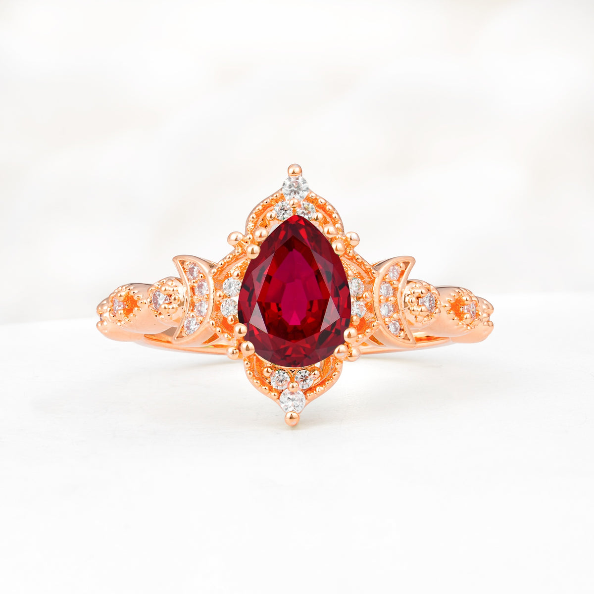 Vintage Pear Cut Milgrain Ornate Halo Ruby Engagement Ring - Additional view