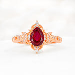 Vintage Pear Cut Milgrain Ornate Halo Ruby Engagement Ring - Additional view