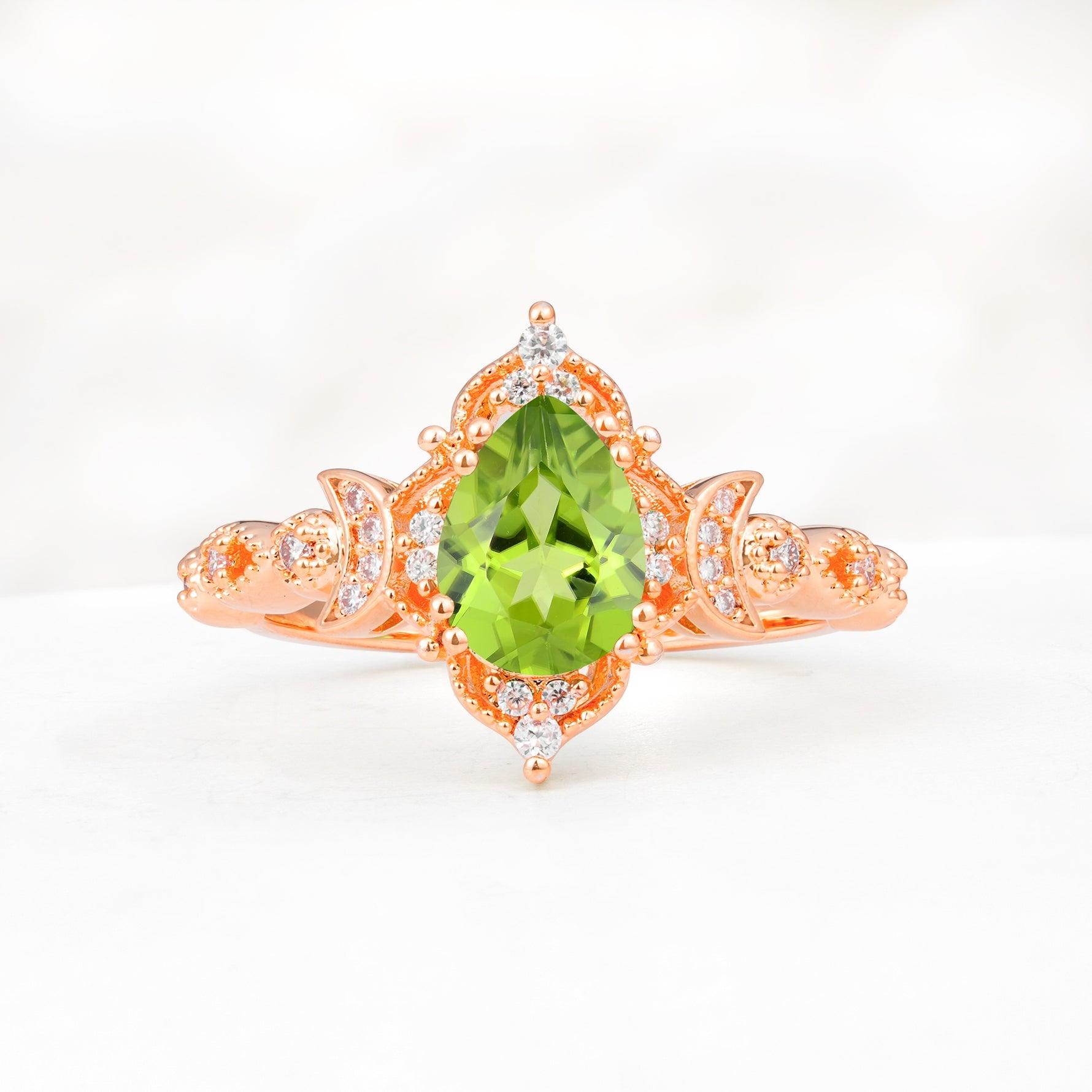 Vintage Pear Cut Milgrain Ornate Halo Peridot Engagement Ring - Additional view