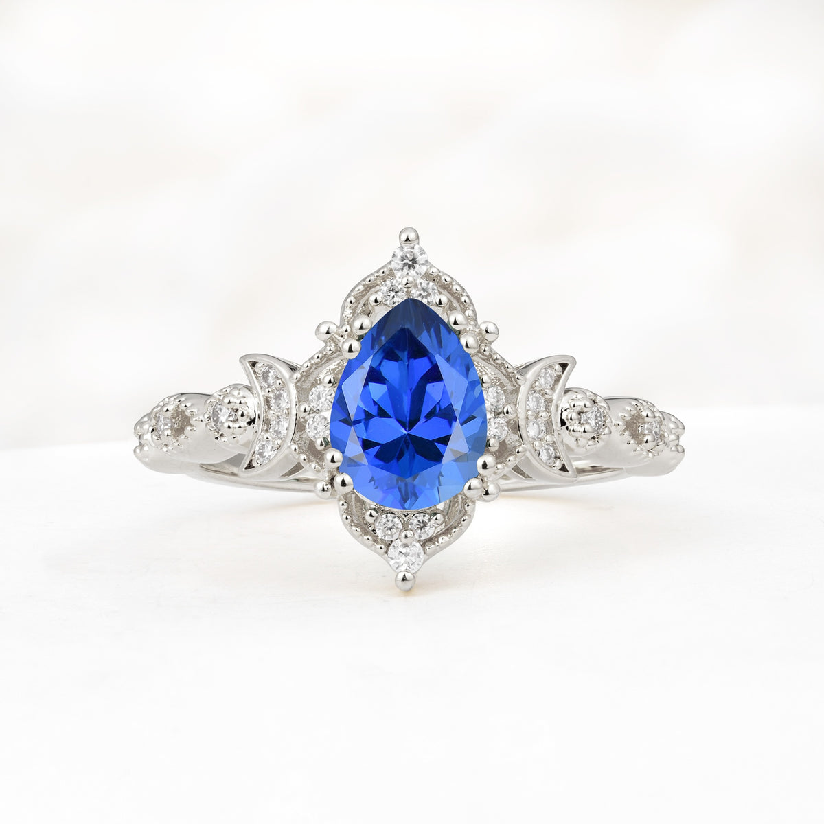 Vintage Pear Cut Milgrain Ornate Halo Sapphire Engagement Ring - Additional view