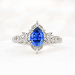 Vintage Pear Cut Milgrain Ornate Halo Sapphire Engagement Ring - Additional view
