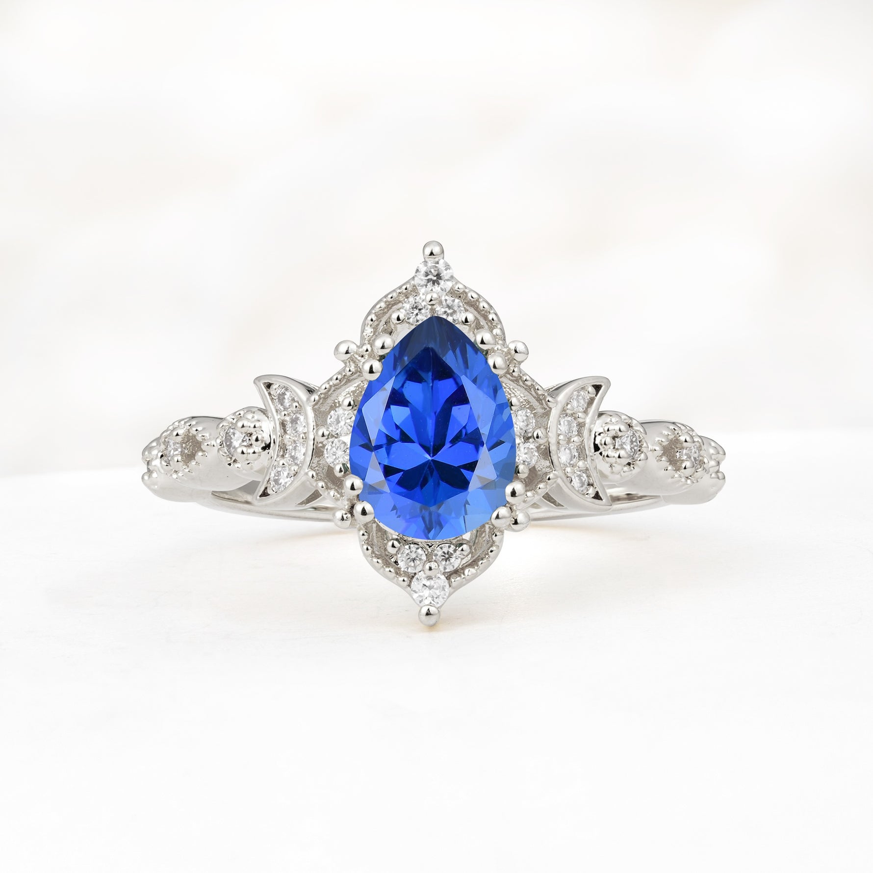 Vintage Pear Cut Milgrain Ornate Halo Sapphire Engagement Ring - Additional view