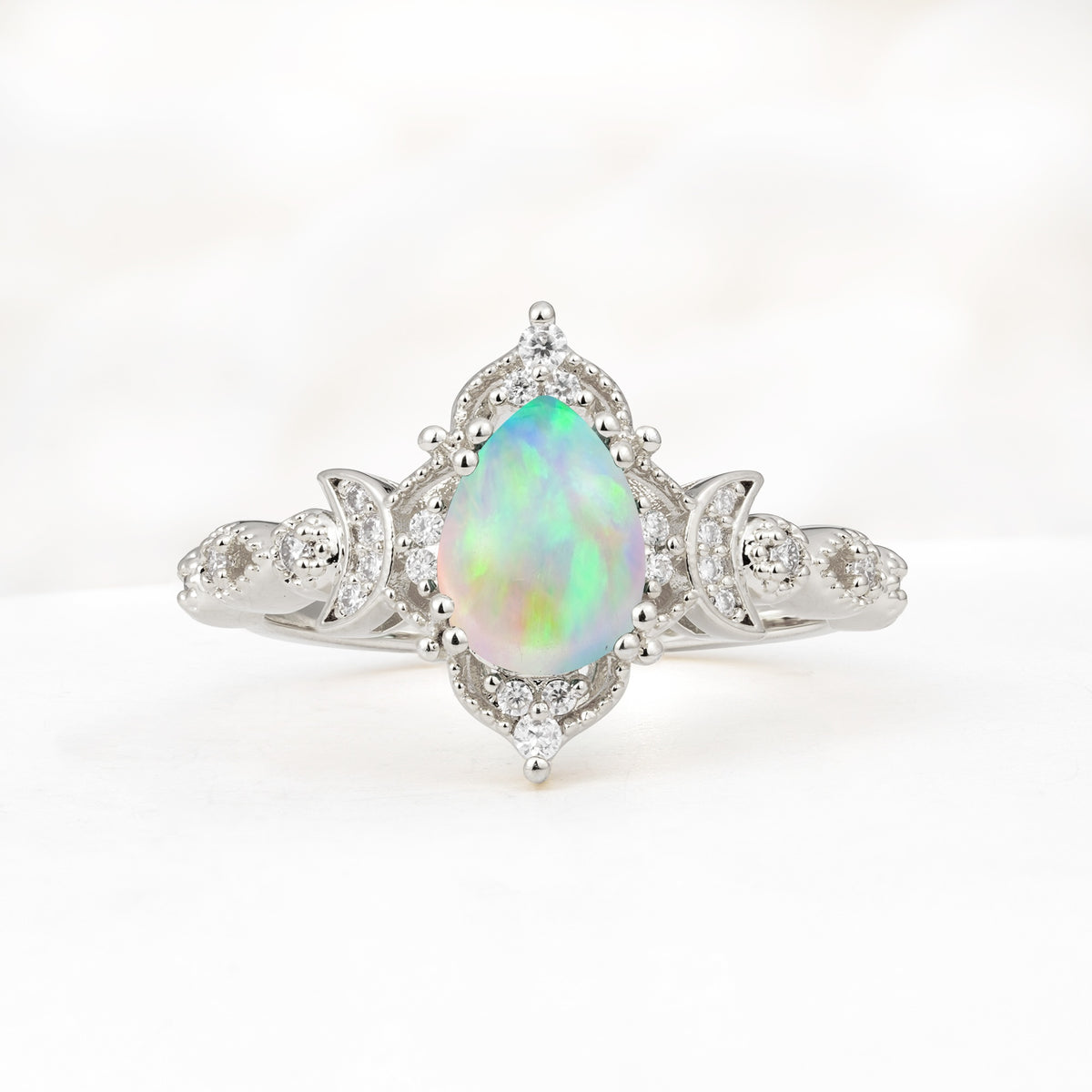 Vintage Pear Cut Milgrain Ornate Halo Fire Opal Engagement Ring - Additional view