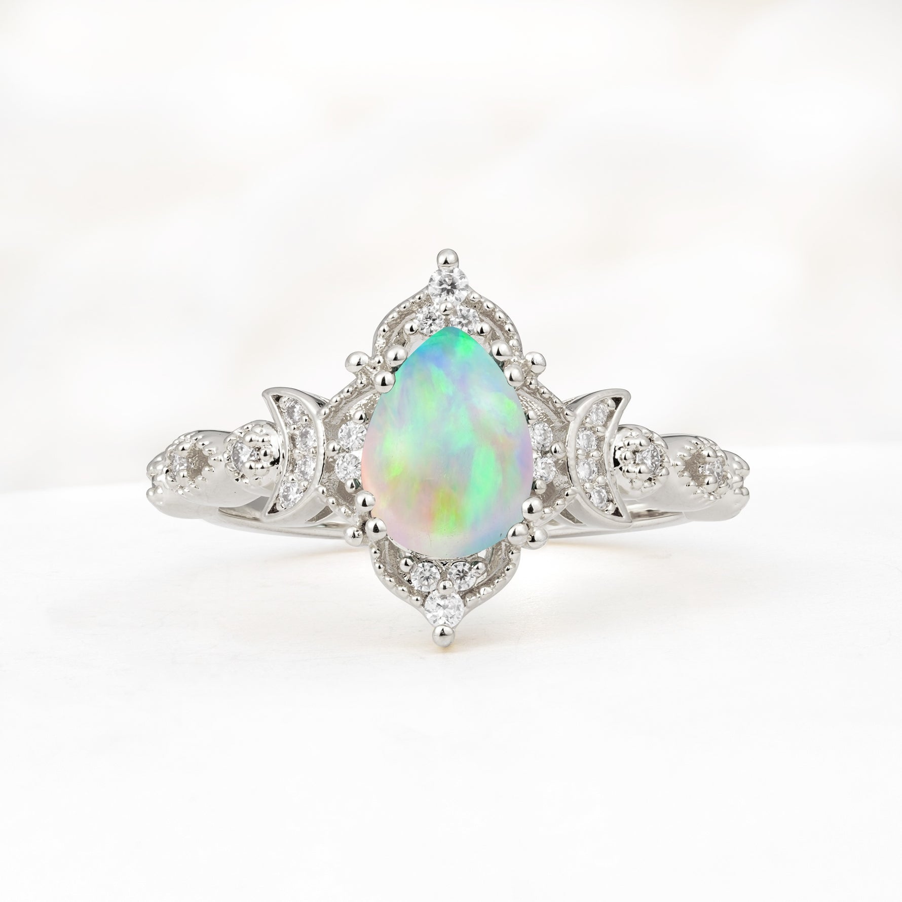 Vintage Pear Cut Milgrain Ornate Halo Fire Opal Engagement Ring - Additional view