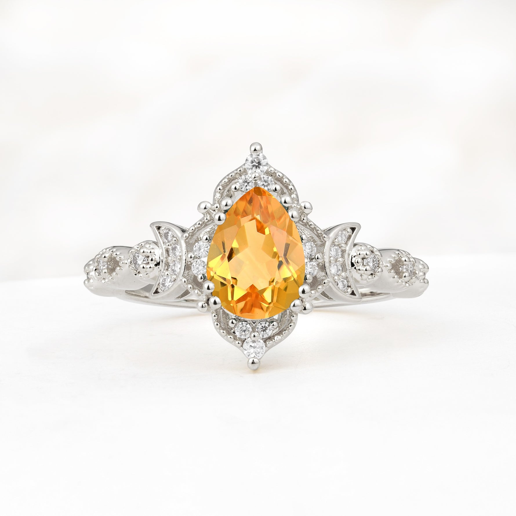 Vintage Pear Cut Milgrain Ornate Halo Citrine Engagement Ring - Additional view
