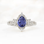 Vintage Pear Cut Milgrain Ornate Halo Tanzanite Engagement Ring - Additional view