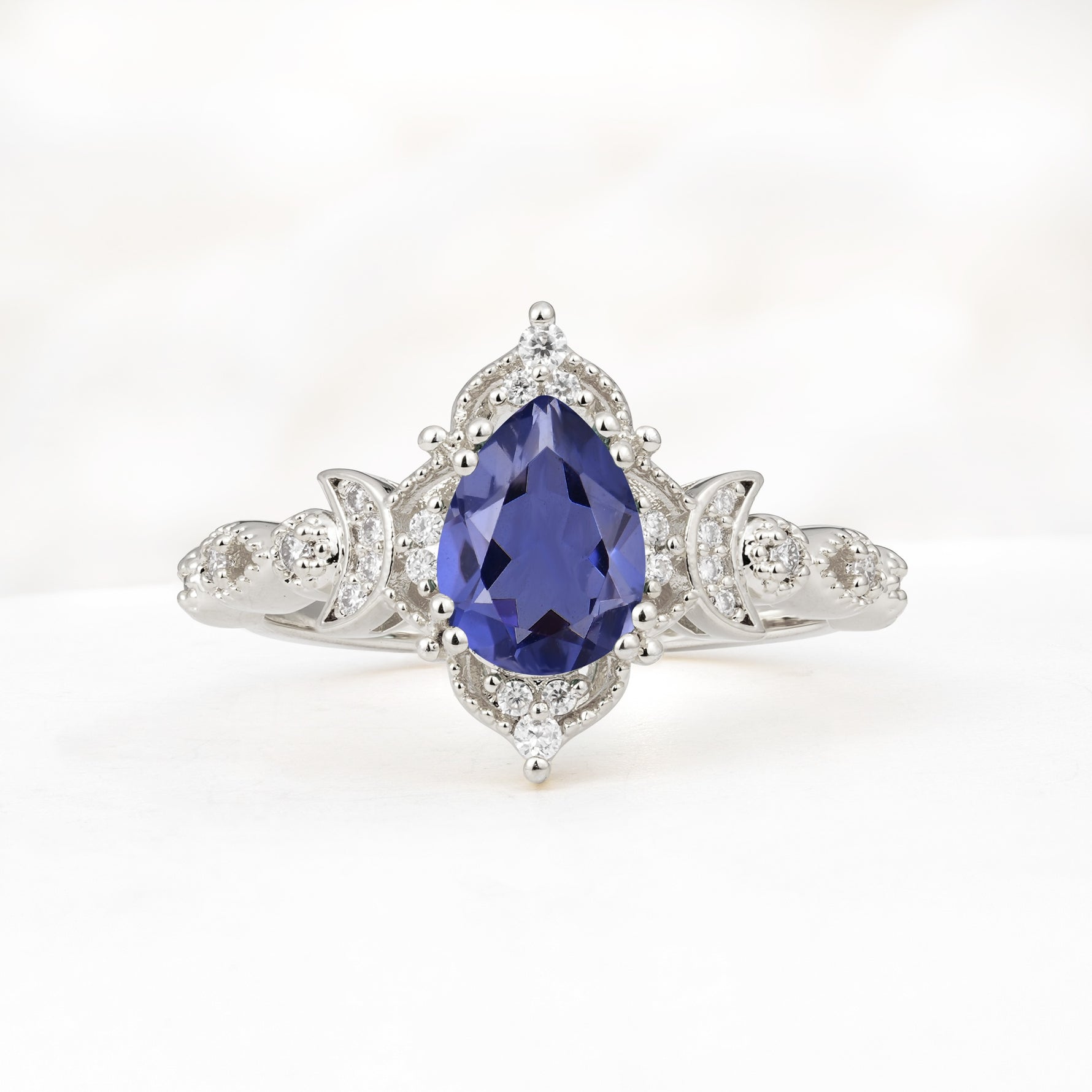 Vintage Pear Cut Milgrain Ornate Halo Tanzanite Engagement Ring - Additional view