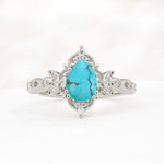Vintage Pear Cut Milgrain Ornate Halo Turquoise Engagement Ring - Additional view