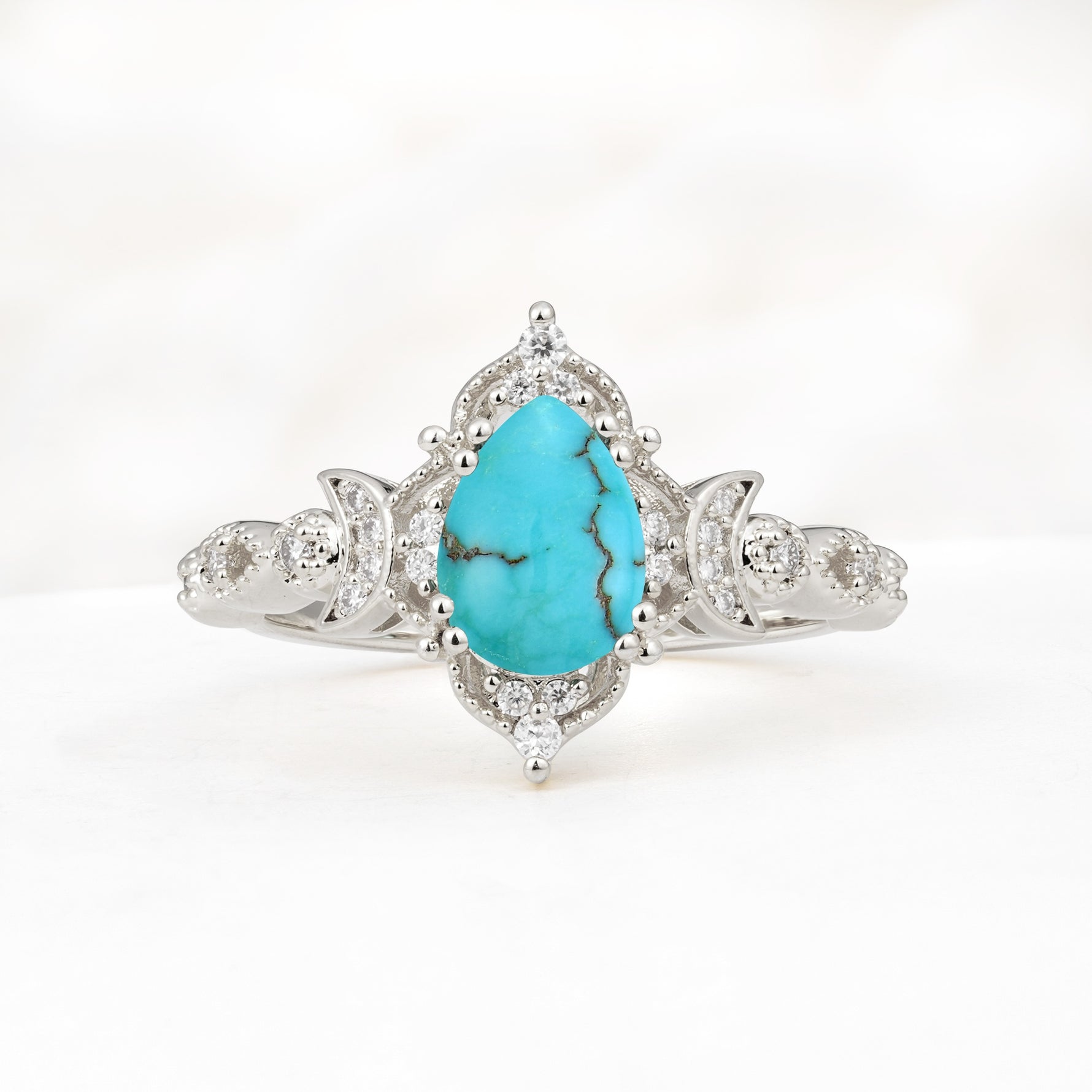 Vintage Pear Cut Milgrain Ornate Halo Turquoise Engagement Ring - Additional view