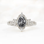 Vintage Pear Cut Milgrain Ornate Halo Black Rutilated Quartz Engagement Ring - Additional view
