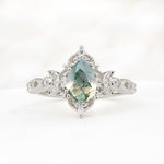 Vintage Pear Cut Milgrain Ornate Halo Moss Agate Engagement Ring - Additional view