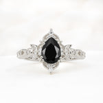 Vintage Pear Cut Milgrain Ornate Halo Black Onyx Engagement Ring - Additional view