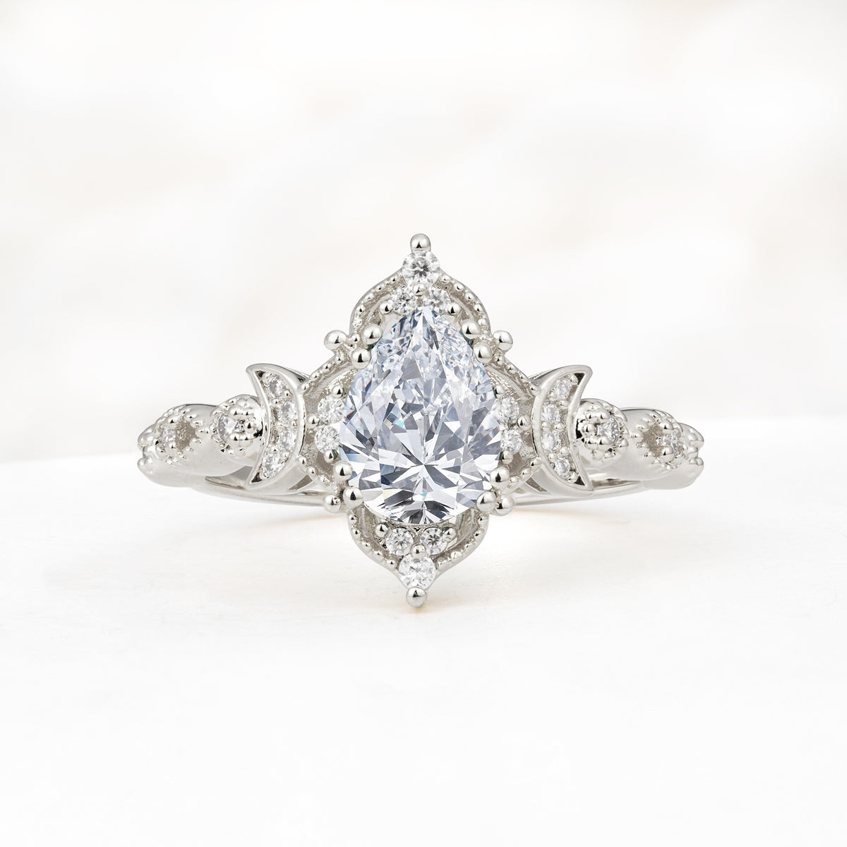 Vintage Pear Cut Milgrain Ornate Halo Lab Diamond Engagement Ring - Additional view
