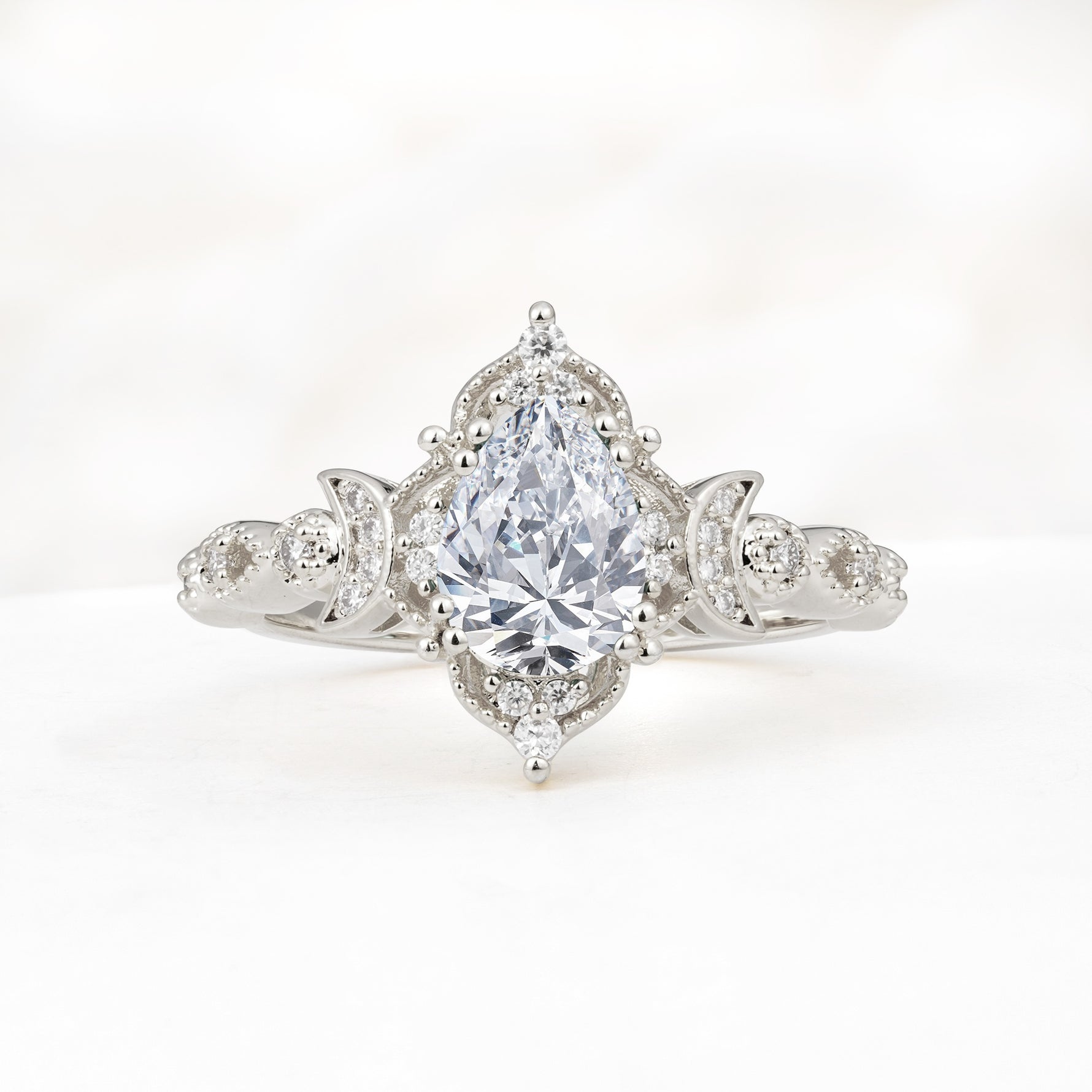 Vintage Pear Cut Milgrain Ornate Halo Lab Diamond Engagement Ring - Additional view