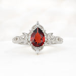 Vintage Pear Cut Milgrain Ornate Halo Garnet Engagement Ring - Additional view