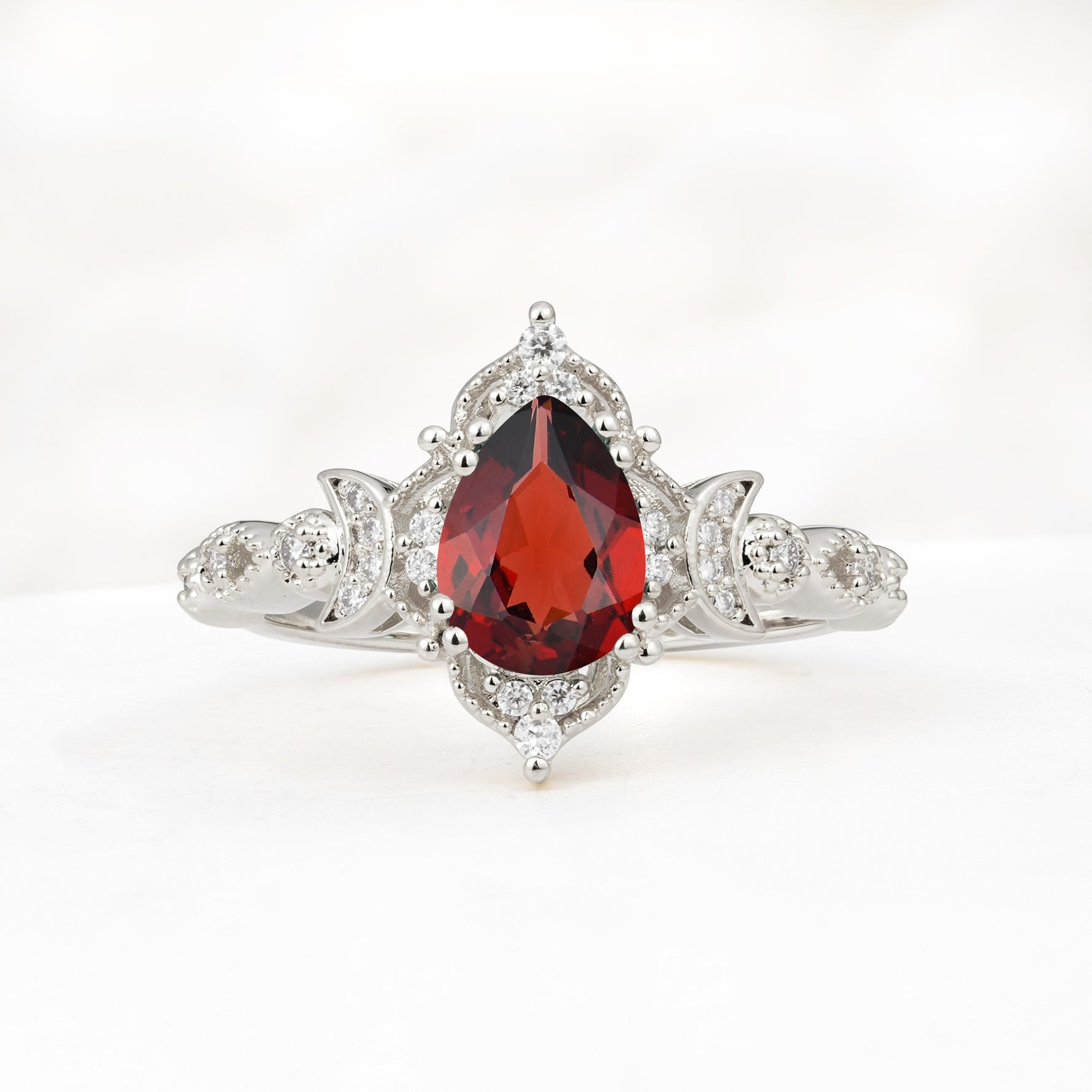 Vintage Pear Cut Milgrain Ornate Halo Garnet Engagement Ring - Additional view