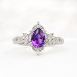 Vintage Pear Cut Milgrain Ornate Halo Amethyst Engagement Ring - Additional view