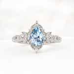Vintage Pear Cut Milgrain Ornate Halo Aquamarine Engagement Ring - Additional view