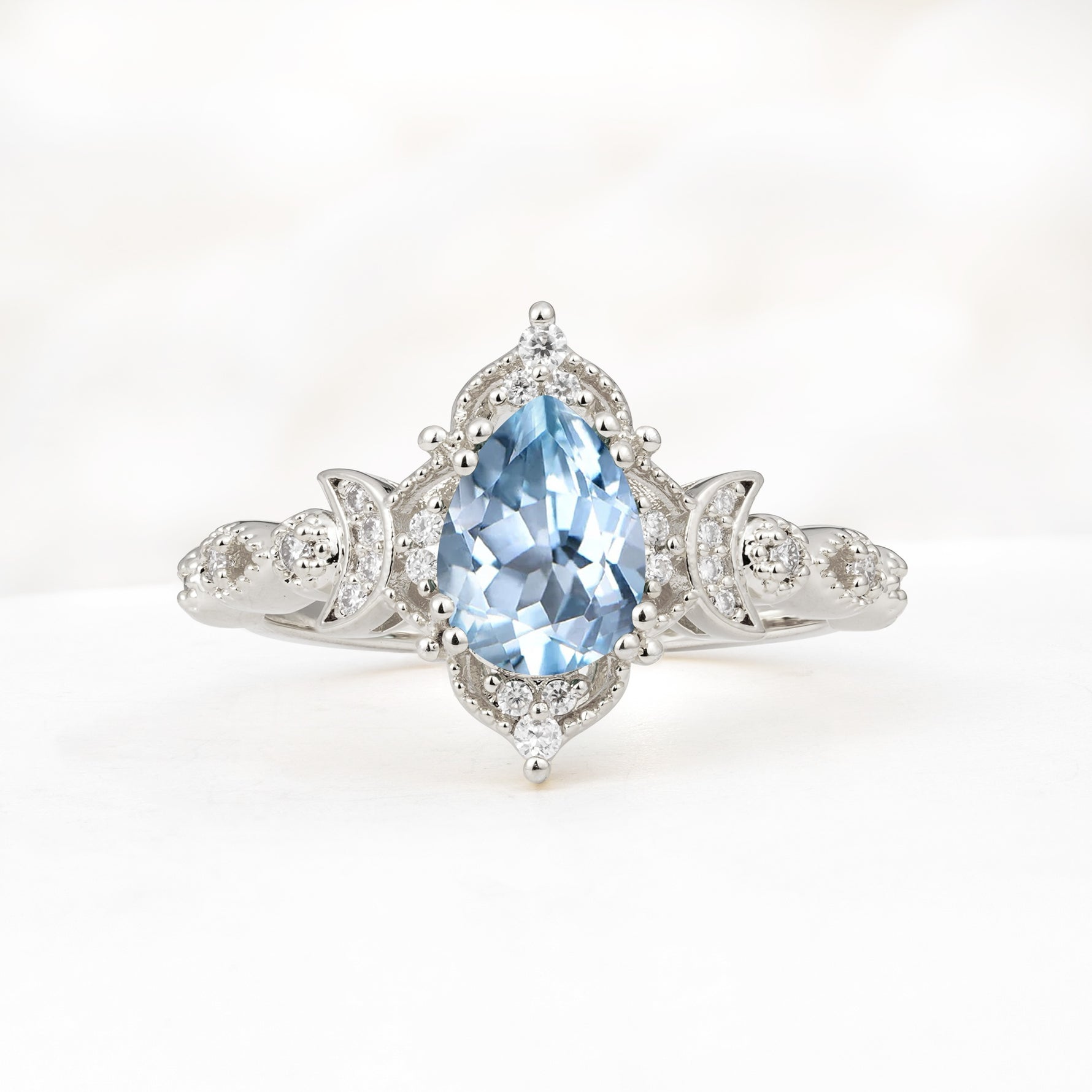Vintage Pear Cut Milgrain Ornate Halo Aquamarine Engagement Ring - Additional view