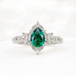 Vintage Pear Cut Milgrain Ornate Halo Emerald Engagement Ring - Additional view