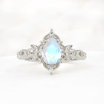 Vintage Pear Cut Milgrain Ornate Halo Moonstone Engagement Ring - Additional view