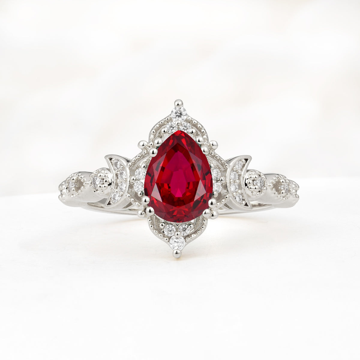 Vintage Pear Cut Milgrain Ornate Halo Ruby Engagement Ring - Additional view