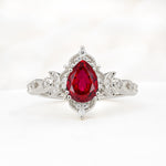 Vintage Pear Cut Milgrain Ornate Halo Ruby Engagement Ring - Additional view