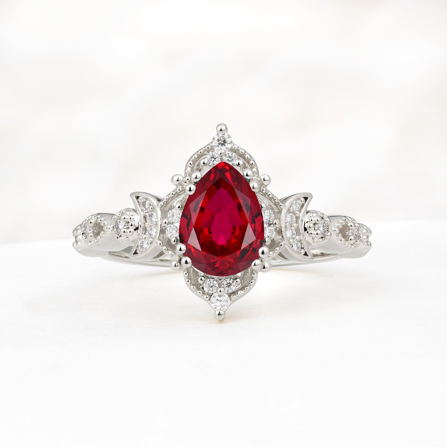 Vintage Pear Cut Milgrain Ornate Halo Ruby Engagement Ring - Additional view