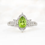 Vintage Pear Cut Milgrain Ornate Halo Peridot Engagement Ring - Additional view