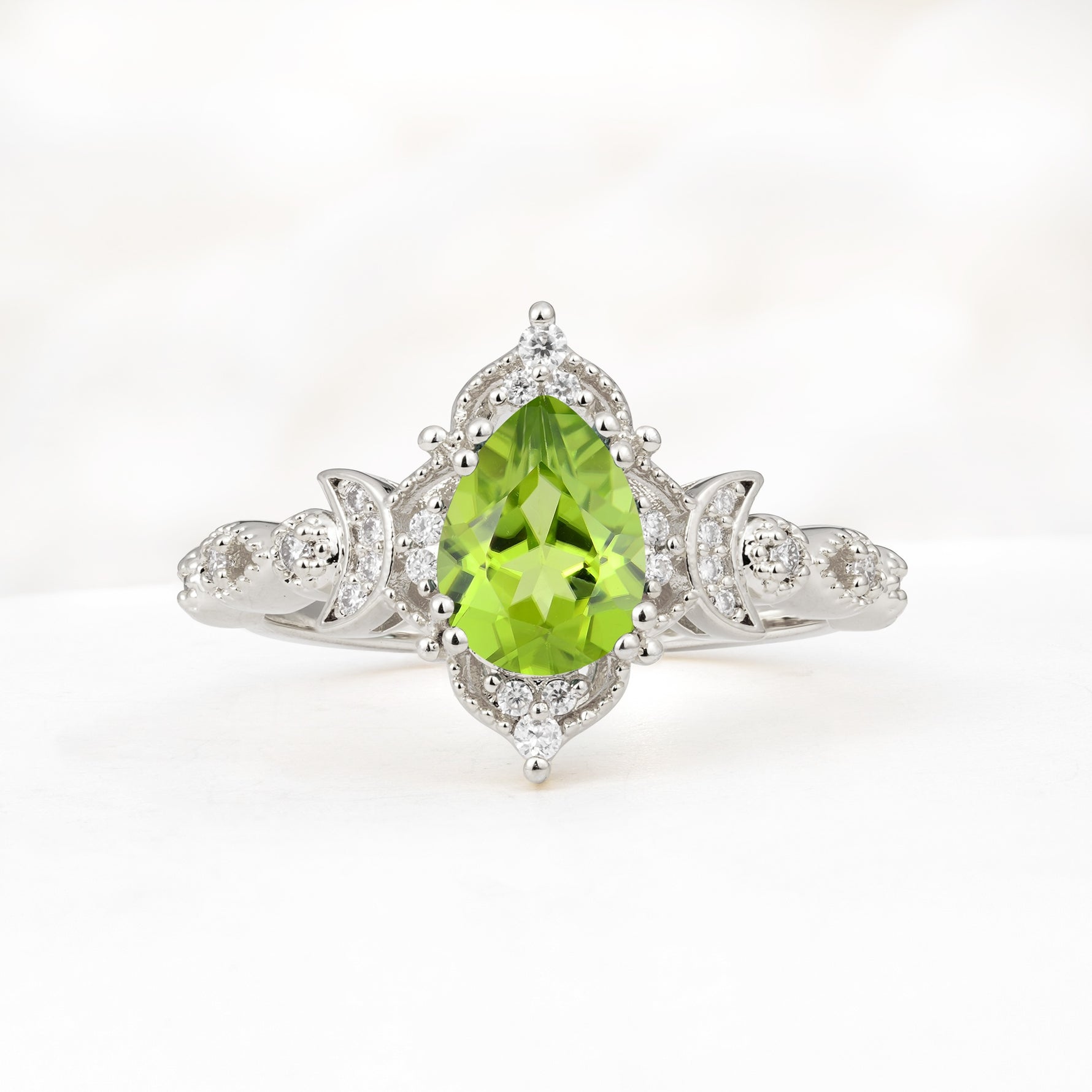 Vintage Pear Cut Milgrain Ornate Halo Peridot Engagement Ring - Additional view