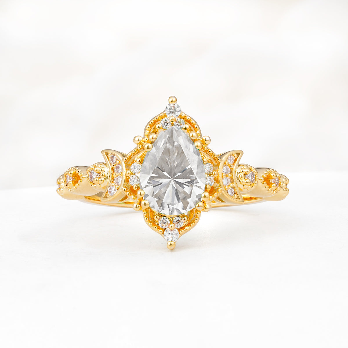 Vintage Pear Cut Milgrain Ornate Halo Moissanite Engagement Ring - Additional view