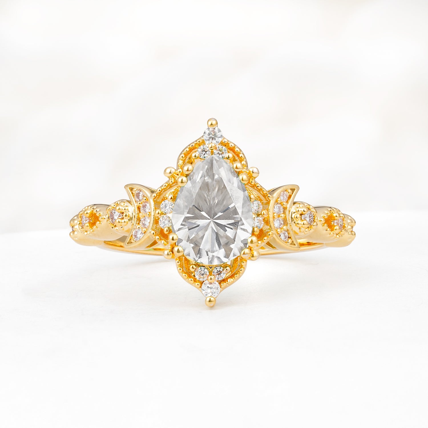 Vintage Pear Cut Milgrain Ornate Halo Moissanite Engagement Ring - Additional view