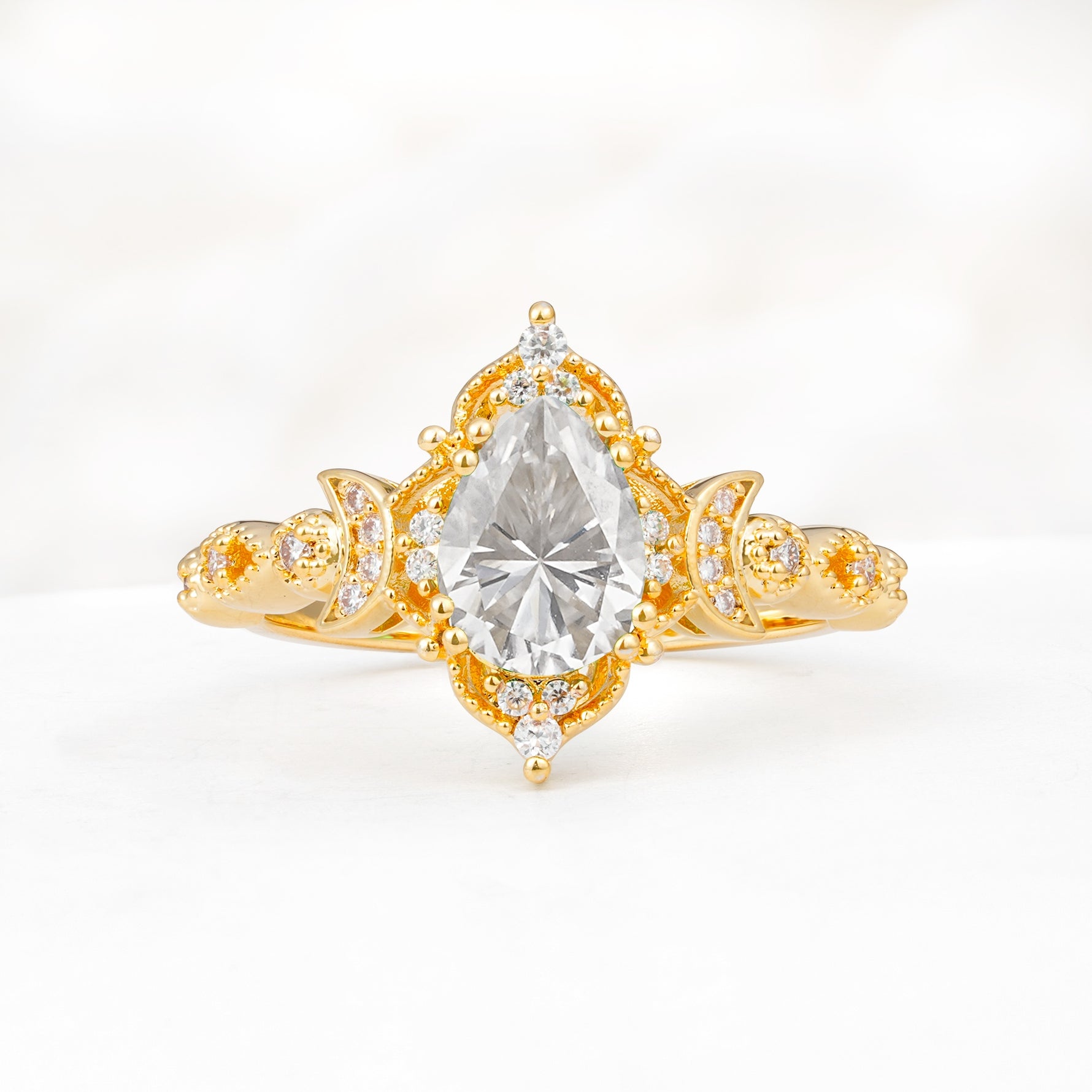 Vintage Pear Cut Milgrain Ornate Halo Moissanite Engagement Ring - Additional view