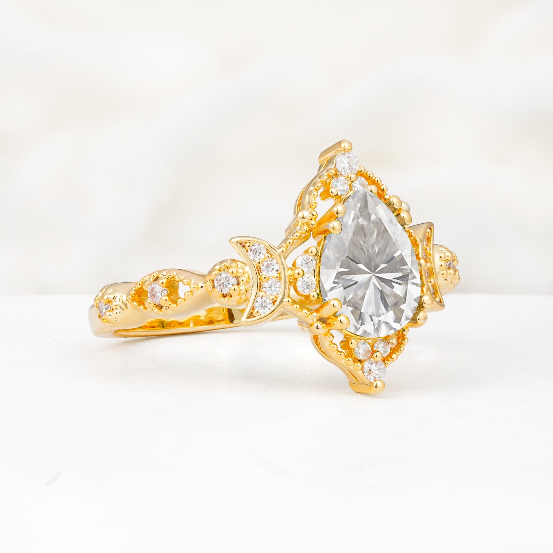 Vintage Pear Cut Milgrain Ornate Halo Moissanite Engagement Ring - Additional view
