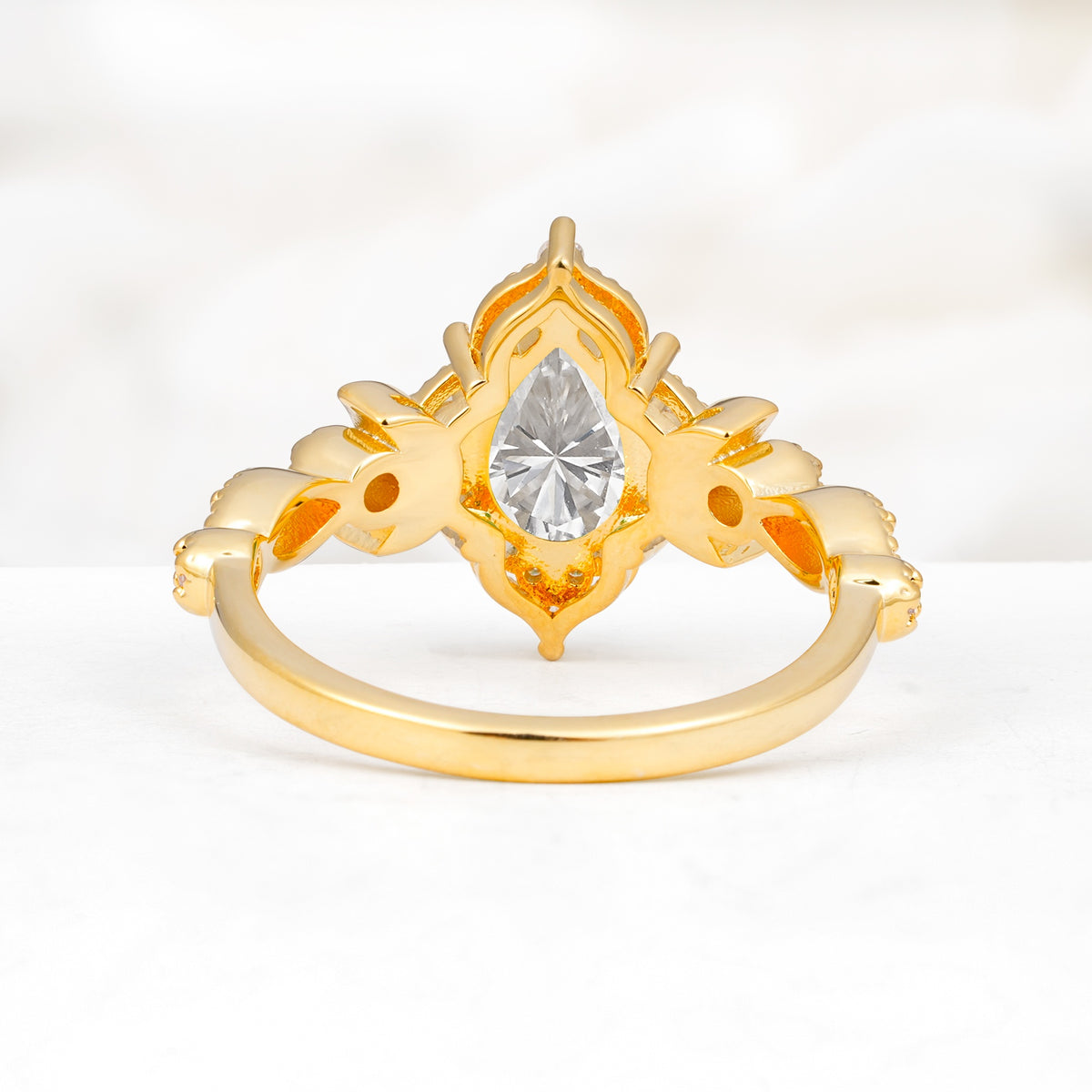 Vintage Pear Cut Milgrain Ornate Halo Moissanite Engagement Ring - Additional view
