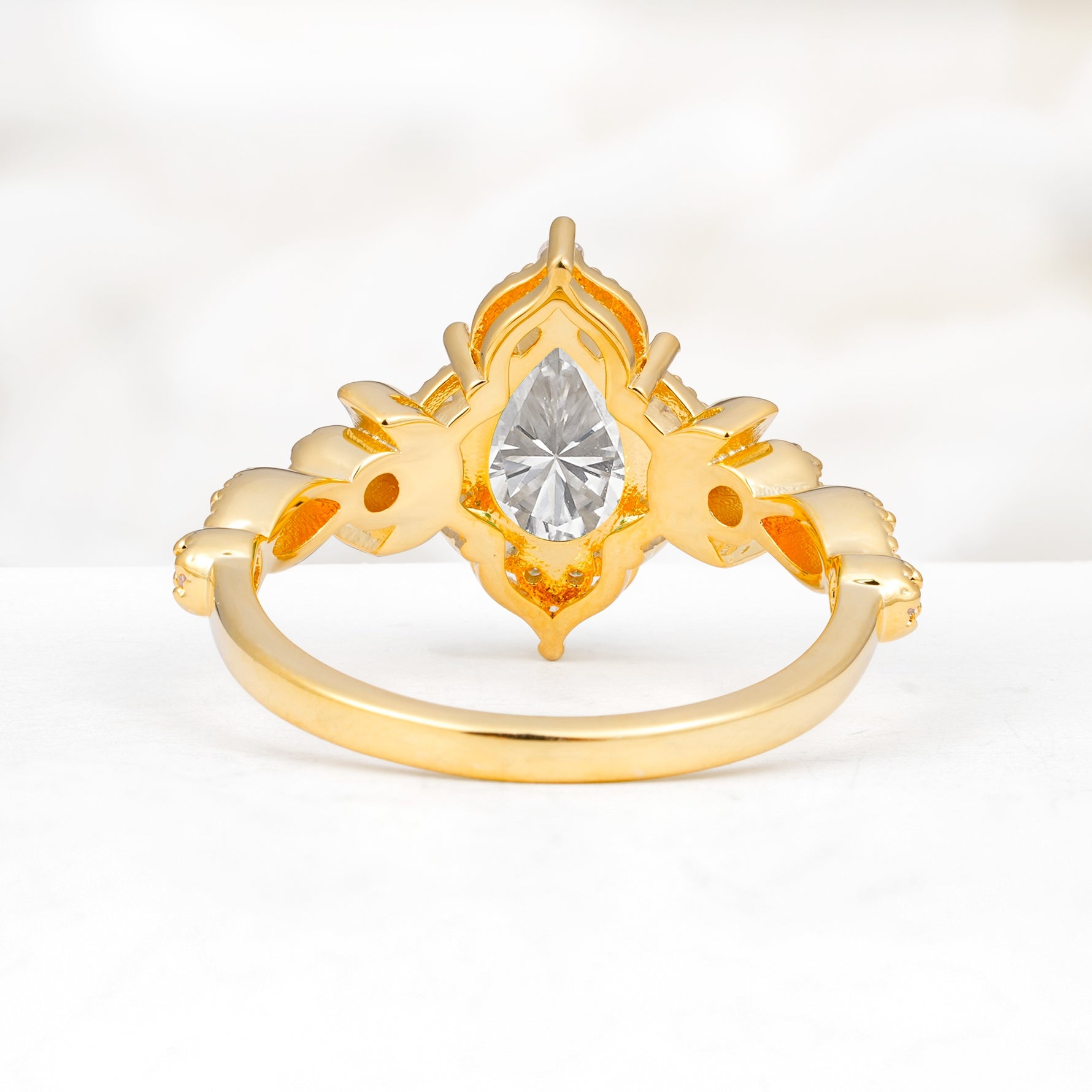 Vintage Pear Cut Milgrain Ornate Halo Moissanite Engagement Ring - Additional view