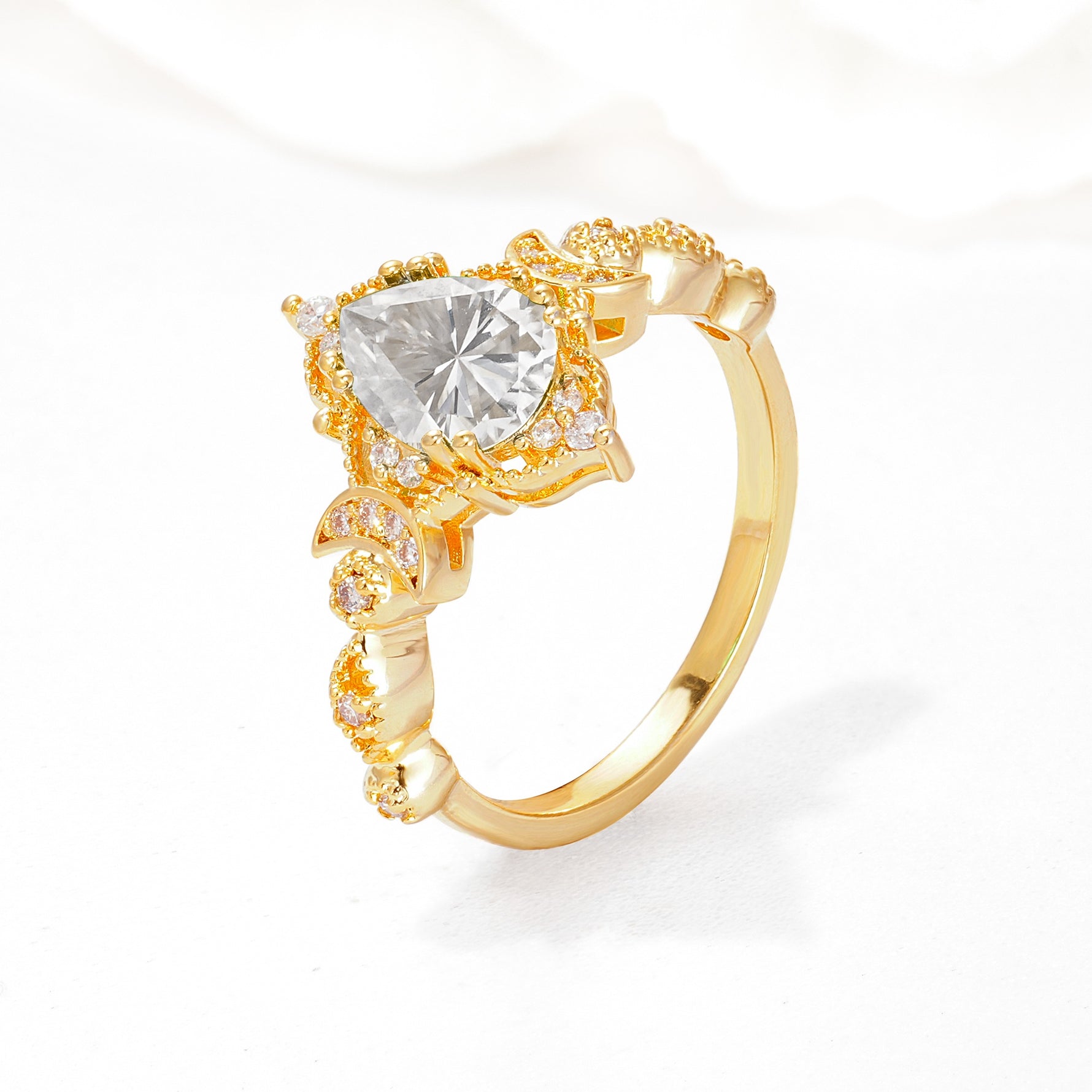 Vintage Pear Cut Milgrain Ornate Halo Moissanite Engagement Ring - Additional view