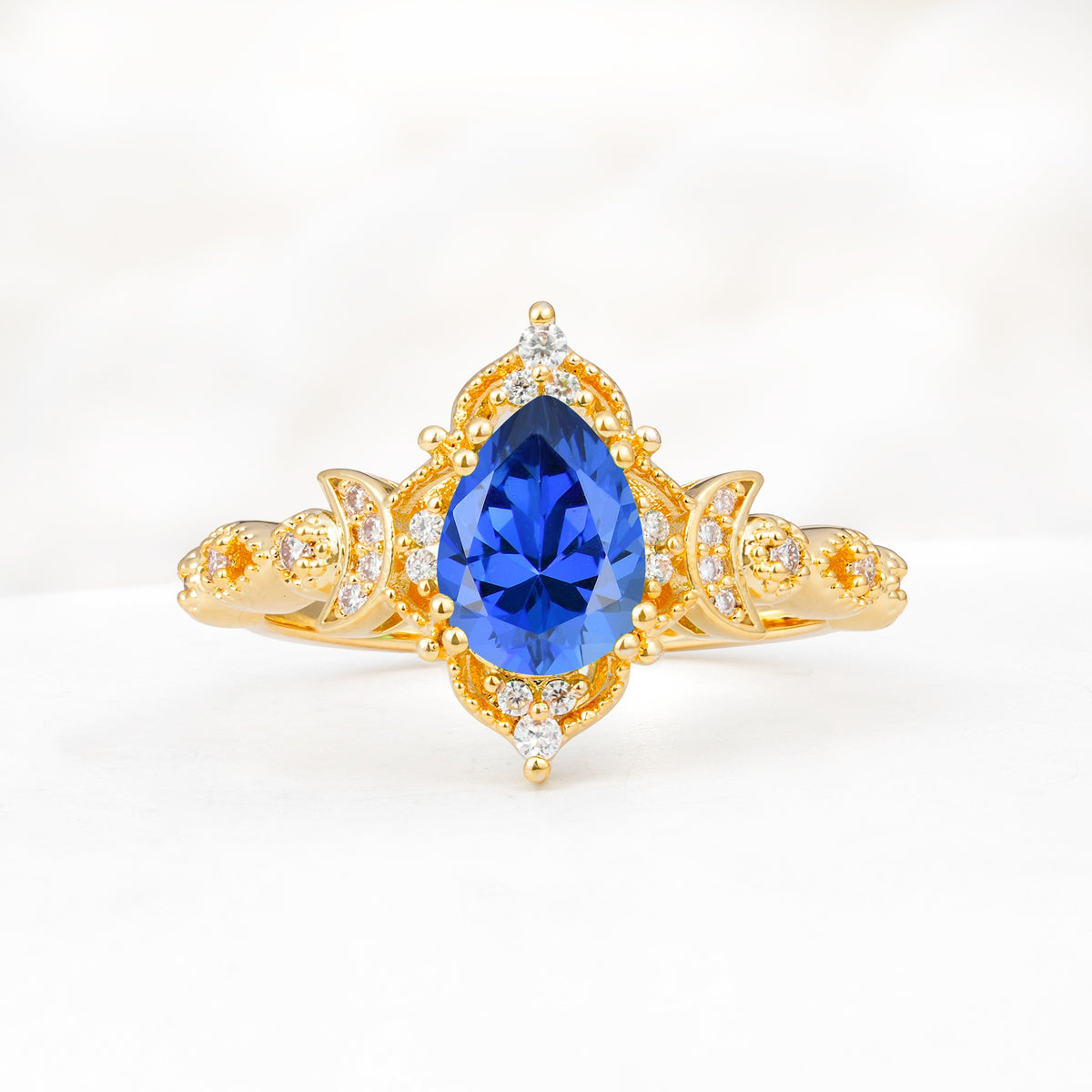 Vintage Pear Cut Milgrain Ornate Halo Sapphire Engagement Ring - Additional view
