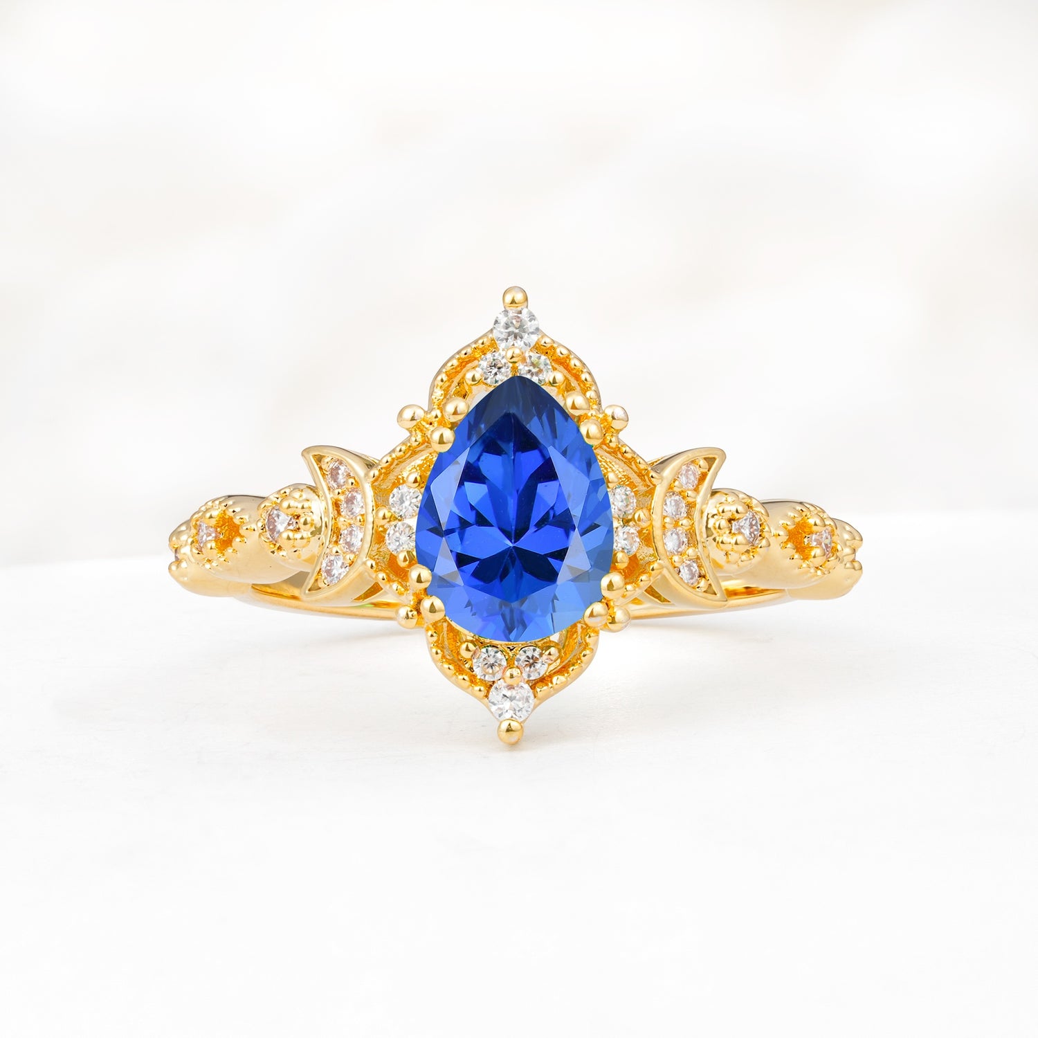 Vintage Pear Cut Milgrain Ornate Halo Sapphire Engagement Ring - Additional view