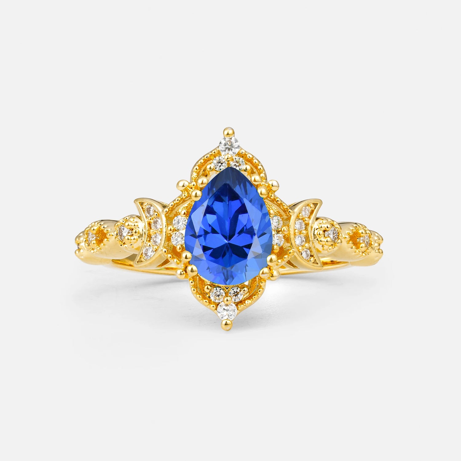 Vintage Pear Cut Milgrain Ornate Halo Sapphire Engagement Ring