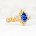 Vintage Pear Cut Milgrain Ornate Halo Sapphire Engagement Ring - Additional view