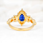 Vintage Pear Cut Milgrain Ornate Halo Sapphire Engagement Ring - Additional view