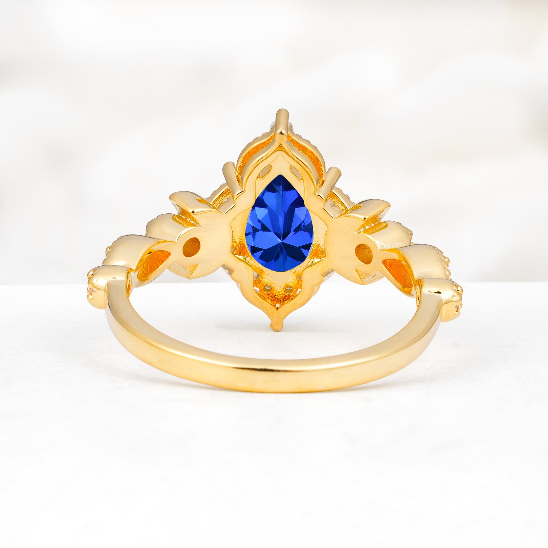 Vintage Pear Cut Milgrain Ornate Halo Sapphire Engagement Ring - Additional view