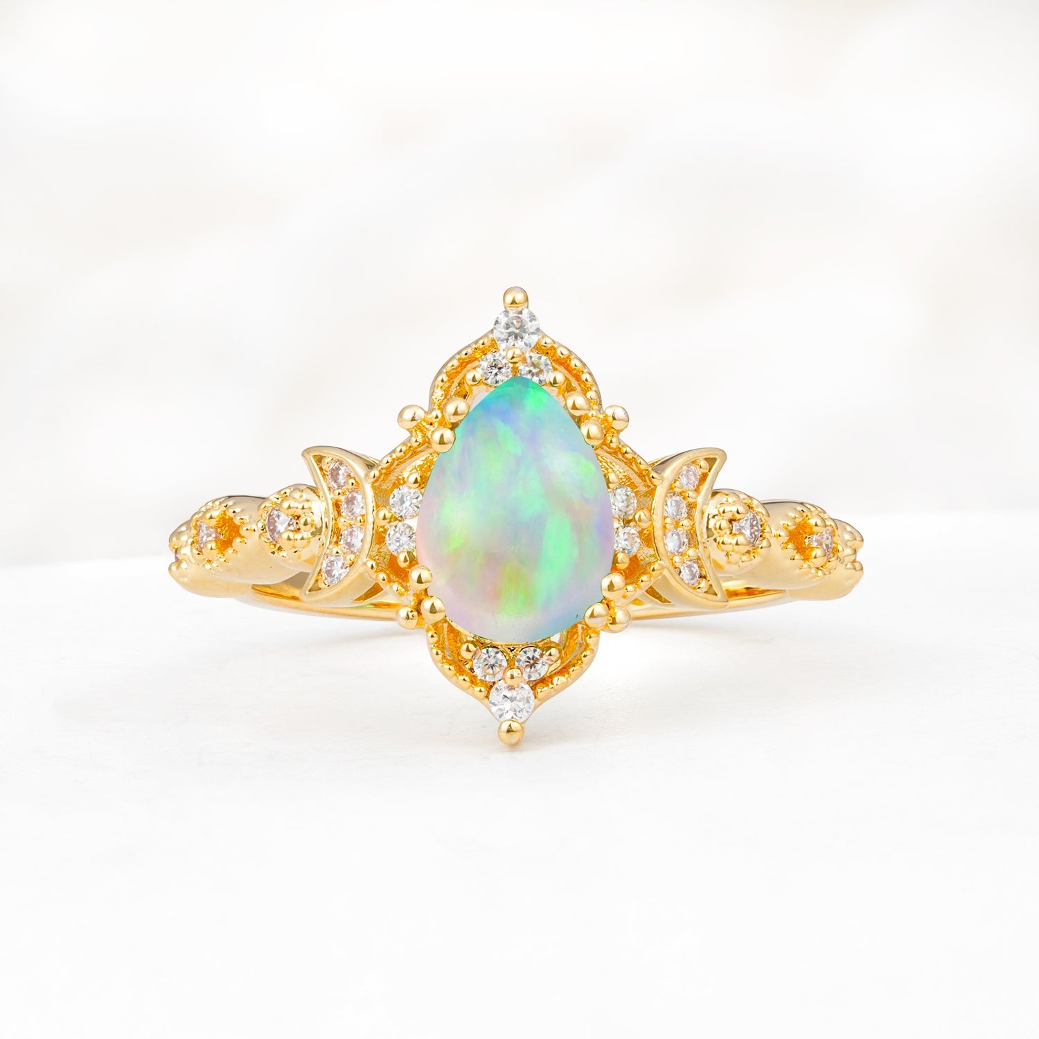 Vintage Pear Cut Milgrain Ornate Halo Fire Opal Engagement Ring - Additional view