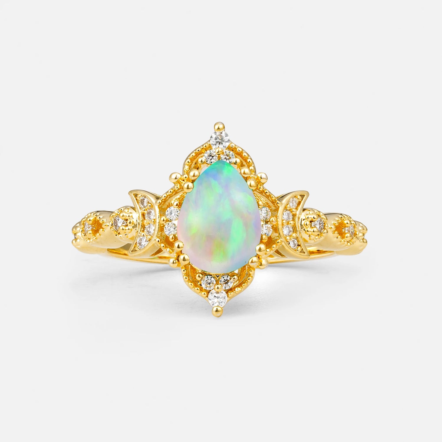 Vintage Pear Cut Milgrain Ornate Halo Fire Opal Engagement Ring